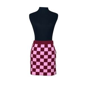Forever 21 red pink checkers pull on knit mini skirt size M